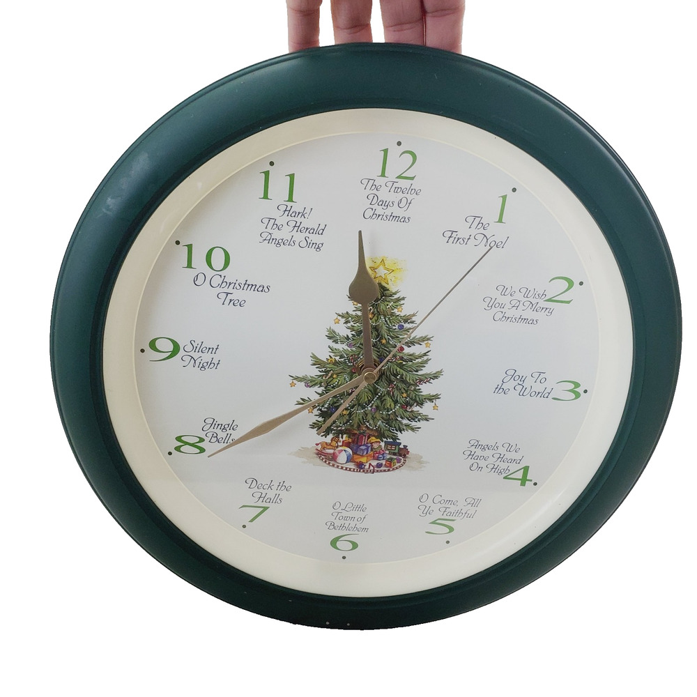 13" Musical Christmas Carol Hourly Chime Round Wall Clock Battery Operated Works